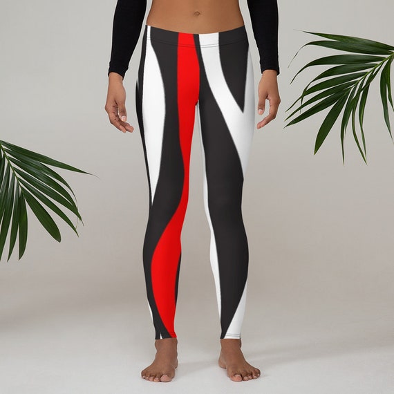 black leggings with red and white stripe