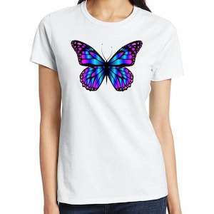 Women&#39;s Lady&#39;s White Short Sleeve Butterfly T-Shirt S M L