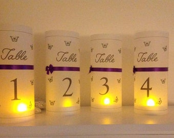 Luminaries Wedding Table Numbers personalised ..make your own design  FREE POSTAGE