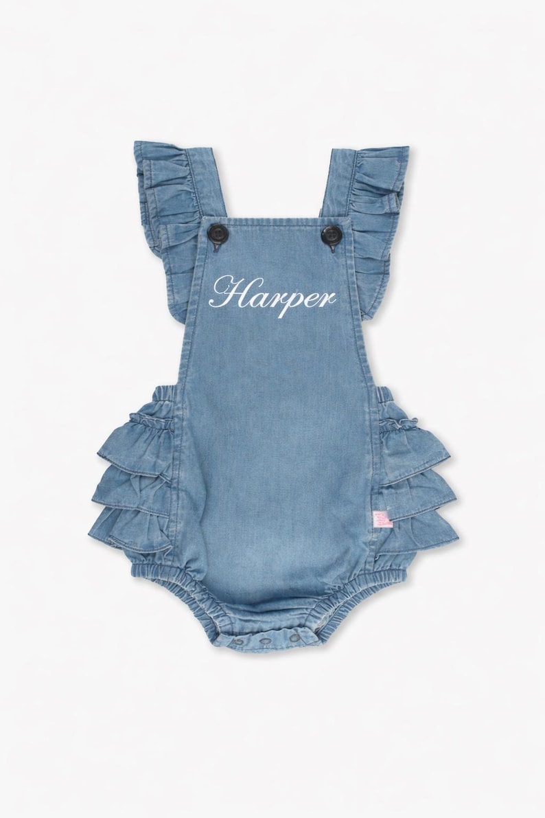 Denim Ruffle Romper Baby Girl - Etsy