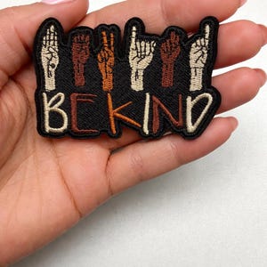 Embroidered Be Kind Patch | ASL Sign Language, Diverse Hands, Iron-On Backing