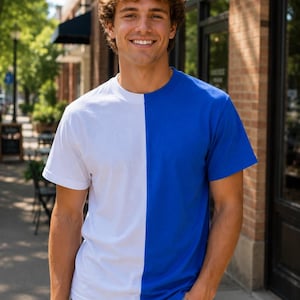 Two Tone Split T-Shirt: Unisex Cotton Blend