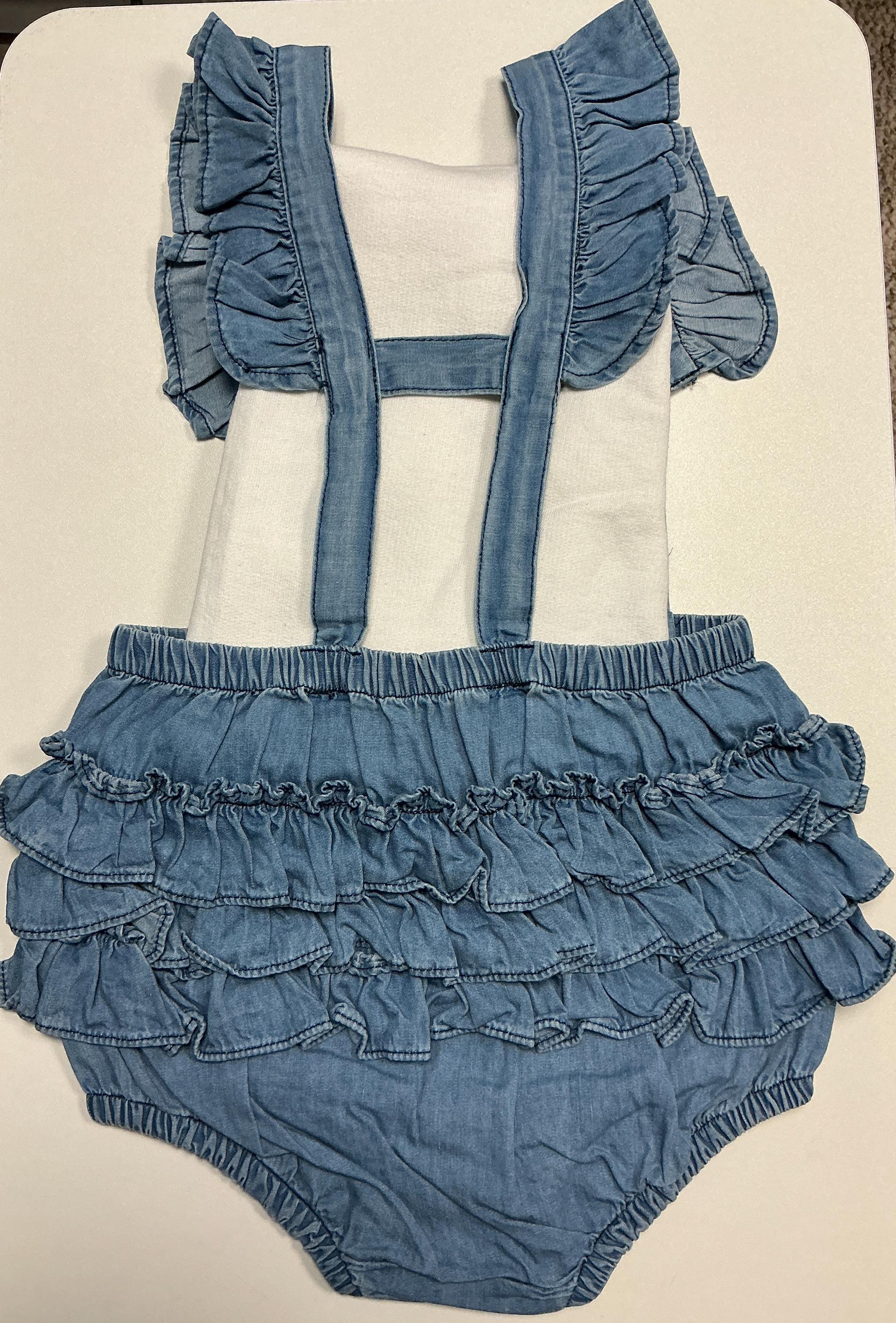 Denim Ruffle Romper Baby Girl - Etsy