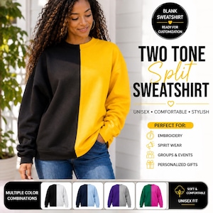 Two Tone Split Sweatshirt | Blank Colorblock Pullover for Customization