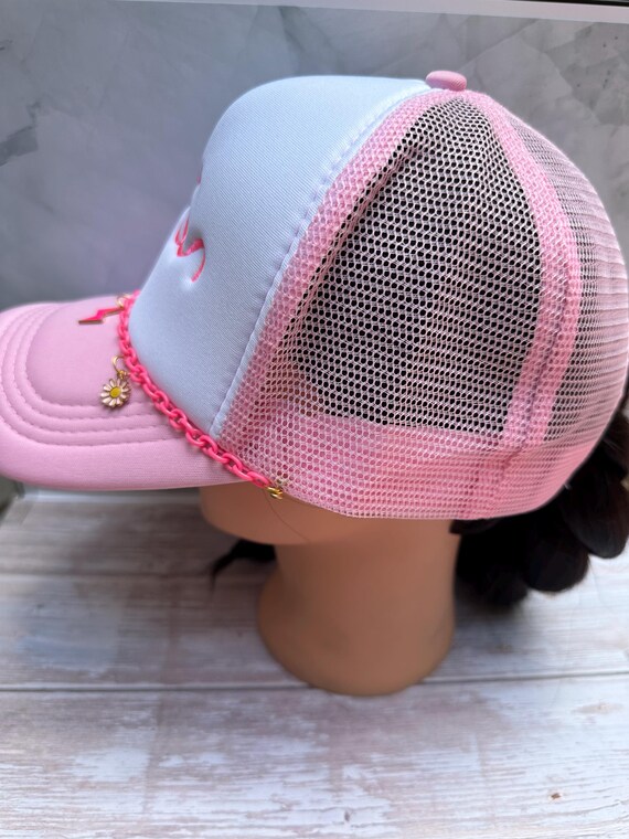 Women’s Custom Made Pink Bow & Teddy Trucker Hat Light Pink/Bow Trucker Hat - Texas Transfers and Designs main image 3