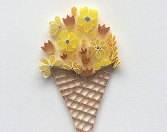 Ice Cream, Flower Art, Summer Art, Paper Art, Custom Handmade Art, Birthday Gift, Summer Birthday