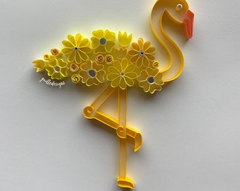 Flower Flamingo, Quilled Paper Flowers, Mother's Day, Birthday Gift, Summer Birthday, Custom Art, Wall Art