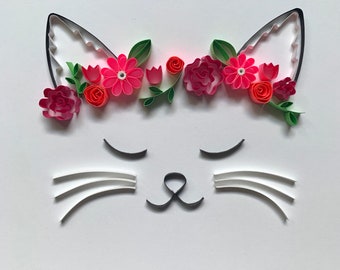 Flower Crown Cat, Wall Art, Summer Art, Summer Birthday, Birthday Gift, Nursery Gift, Flower Crowns, Cat