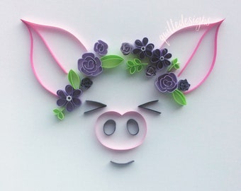 Flower Crown Animals, Quilled Flowers, Wall Art, Summer Art, Summer Birthday, Birthday Gift, Nursery Gift, Flower Crowns