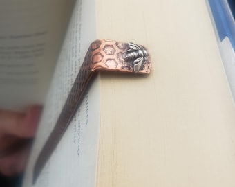 Handmade Copper Bookmark: Sterling Silver Bee, Honeycomb Texture