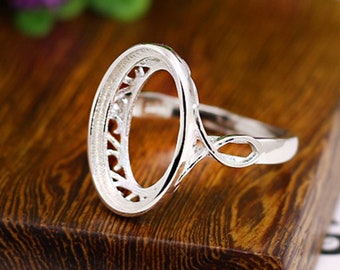 925 Sterling Silver Ring Blank 11×17mm Long-Lasting White Gold Plated Ring Base Oval Ring Blank (JT057)