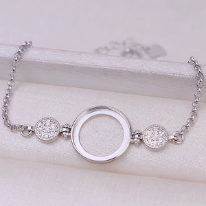 Bracelet Blank 15x15mm 925 Sterling Silver Base, Circle Cabochon Bracelet Setting (SZ028)For Jewelry Making Supplies