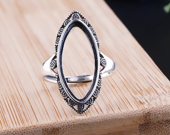 925 zilveren ring leeg (10 mm x 22 mm) Vintage zilveren ring leeg, ringbasis, antieke stijl (JT10)
