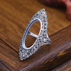 Base per anello in argento 925, 9×18 mm, 13×19 mm, 10×23 mm, base per anello in argento vintage, stile antico (JT16) per forniture per la creazione di gioielli