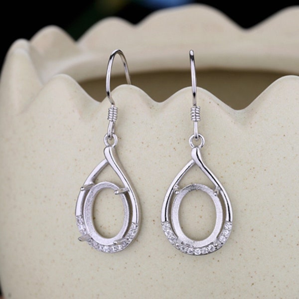 925 Sterling Silver Earring Blank 8×10mm Oval Earring Base White Gold Plated Earring Setting (ET011)