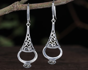 925 Sterling Silver Earring Blank 10×13mm Oval Earring Base Vintage silver Earring Setting (ET015)For Jewelry Making Supplies