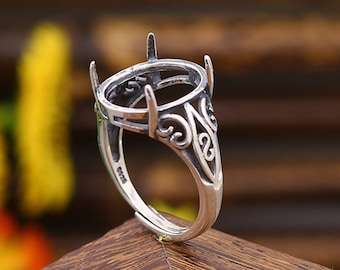 925 Silver Ring Oval Blank ,Vintage Silver Ring Blank,Ring Base,,Antique Style Cabochon Ring Setting For Jewelry Making Supplies (JT019)