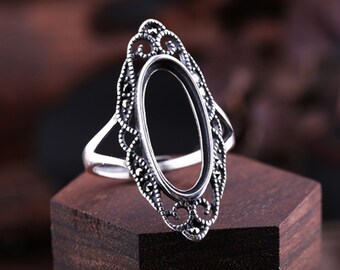 925 Silver Ring Oval Blank 8×19mm Vintage Silver Ring Blank,Ring Base,,Antique Style (JT020)