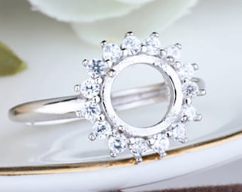Pierścionek pusty 8×8 mm, platerowany białym złotem, regulowana podstawa pierścionka, oprawa kaboszonowa do biżuterii (JT08)