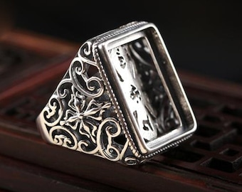 Mens Ring Blank 12×15mm 15×19mm 16×20mm Vintage Silver Ring Blank Rectangle Ring Base Ring Setting (JT34)