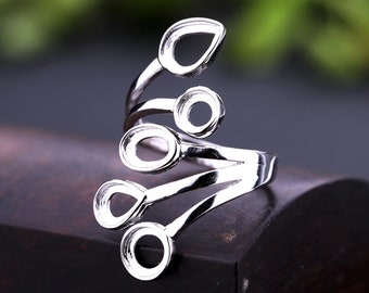 925 Sterling Silver Ring Blank, Round Beads Ring Base,White Gold Plated Ring Setting (JT060)