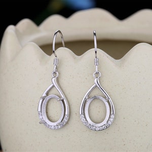 925 Sterling Silver Earring Blank 8×10mm Oval Earring Base White Gold Plated Earring Setting (ET011)For Jewelry Making Supplies