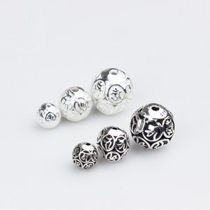 6mm 8mm 10mm Sterling Silver om Bead, Sterling Silver Prayer Bead with Tibetan OM Mantra, prayer Bead for Jewelry Making(PJ24)