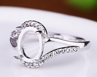 Ring Blank 5×7mm 6×8mm 7×9mm 8×10mm,925 Sterling Silver Ring Setting White Gold Plated Ring Base (JT67）For Jewelry Making Supplies
