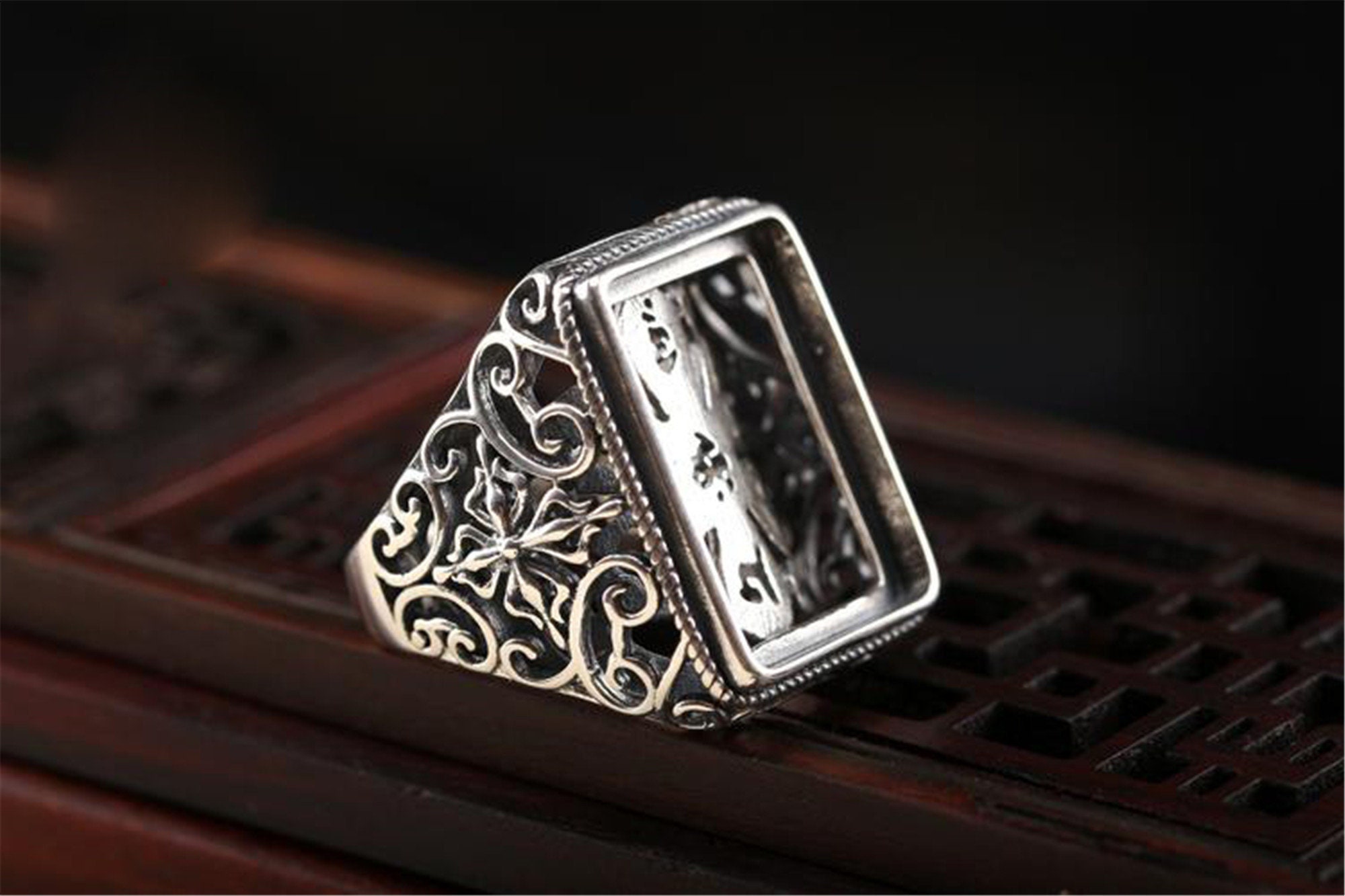 Mens Ring Blank 12×15mm 15×19mm 16×20mm Vintage Silver Ring Blank Rectangle Ring Base Ring Setting For Jewelry Making Supplies (JT34)
