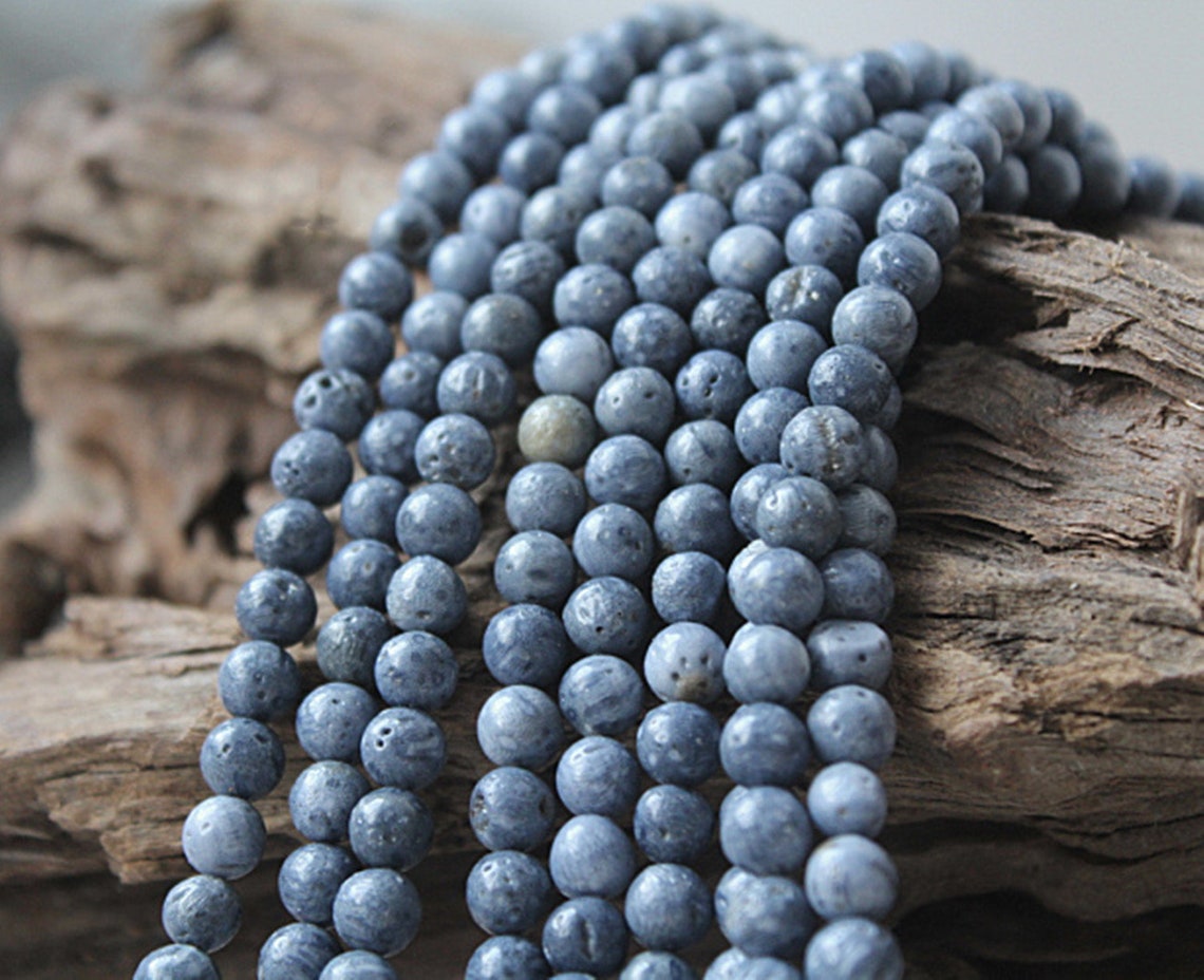 4mm12mm Natural Blue Coral Beads Round Beads Blue Gemstone Etsy