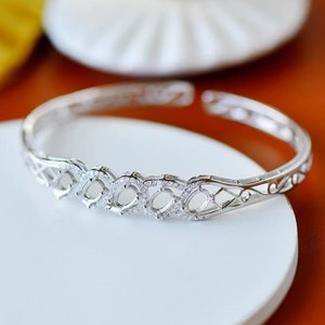 Bracelet Blank 4x6mm 925 Sterling Silver White gold plated Adjustable Oval Cabochon Bracelet Setting (SZ027)For Jewelry Making Supplies