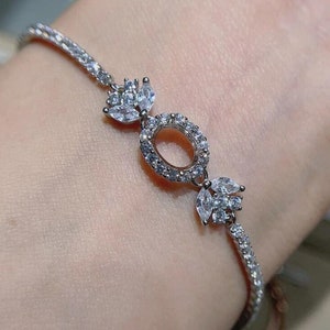 Bracelet Blank 6x8mm Sterling Silver White Gold Plated and Rose gold,Adjustable Oval Bracelet Setting For Handmade Supplies (SZ022)