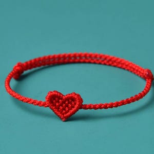 Red Handmade Braided bracelet for women, Heart shape braided rope bracelet, lucky knots bracelet (SS024)Handmade Supplies