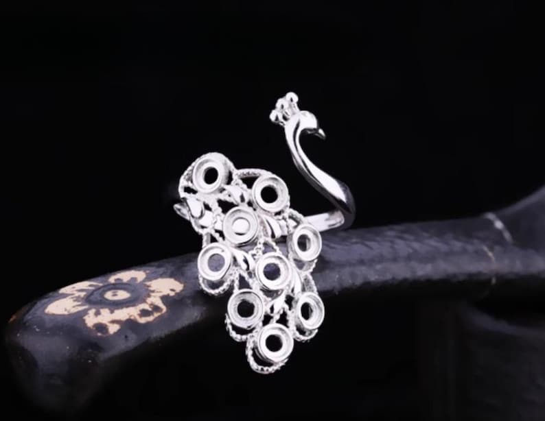 Peacock Ring Blank 33mm White Gold Plated Adjustable Ring Setting Ring Base JT190 image 1