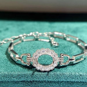 Bracelet Blank 7x9mm Sterling Silver Adjustable Oval Bracelet Setting For Jewelry Making Supplies(SZ031)