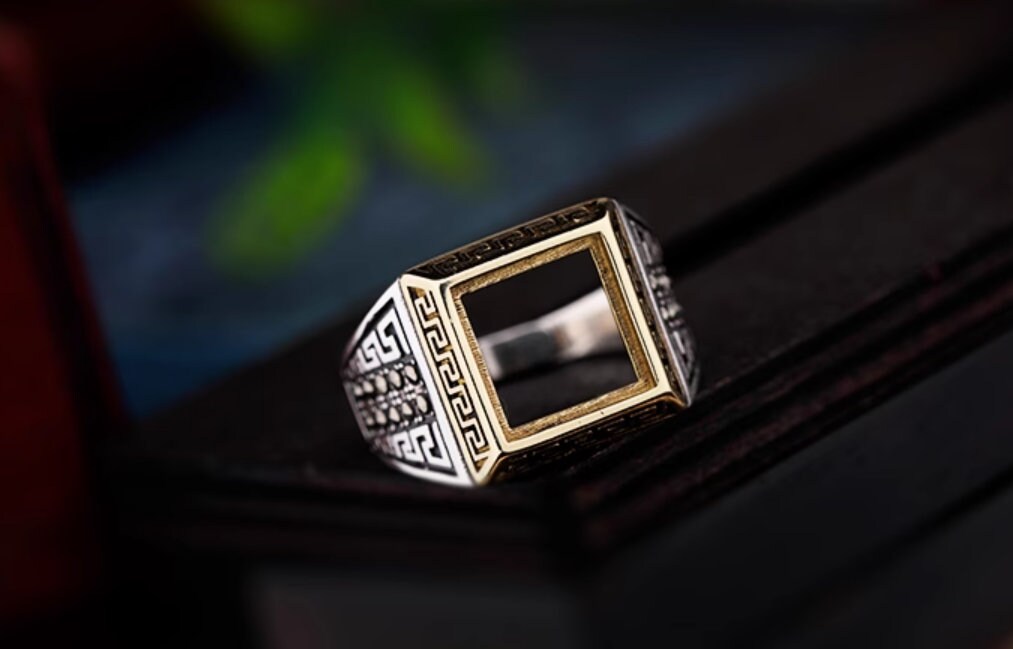 Mens Ring Blank 10×10mm Vintage Silver Ring Blank Square Mens Ring Blank 10×10mm Vintage Silver Ring Blank Square