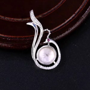 White Gold Plated Sterling Silver Pendant Base: 8-10mm Half-Drilled Beads