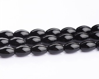 Black Agate Beads,Black Oval Onyx Rice Shaped Bead Spacer Beads 15" Full Strand Bead Size Optional (ML38))