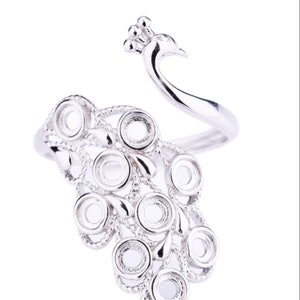 Peacock Ring Blank 33mm White Gold Plated Adjustable Ring Setting Ring Base JT190 image 2