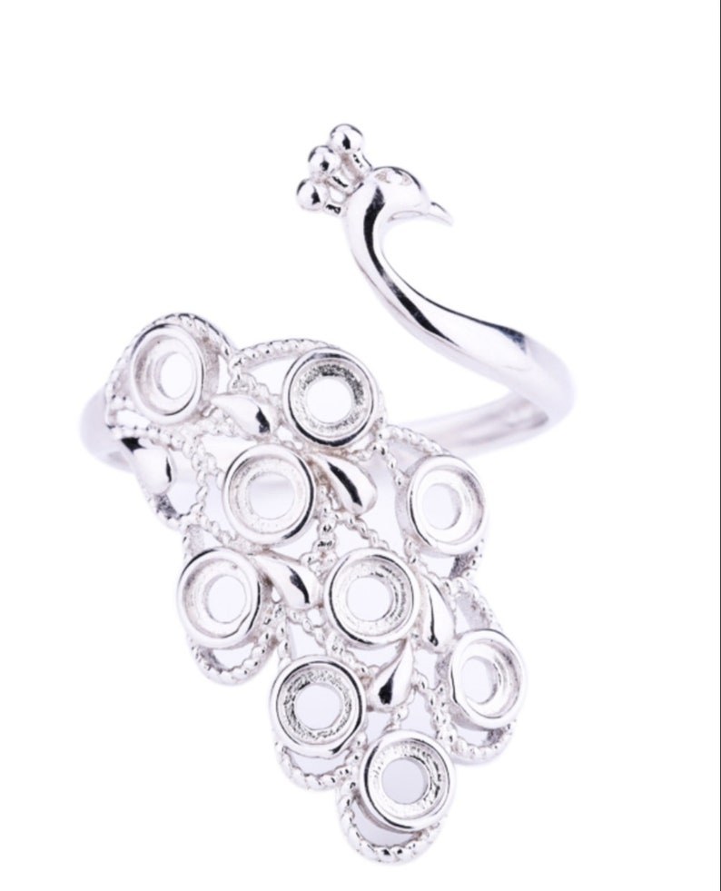 Peacock Ring Blank 33mm White Gold Plated Adjustable Ring Setting Ring Base JT190 image 2