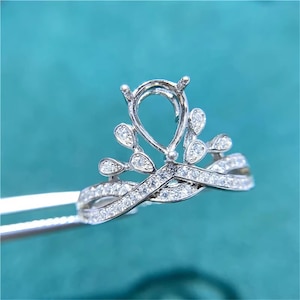 925 Silver Ring Blank 5×7mm  6×8mm White Gold Plated Ring Base Pear Shape Ring Blank For Jewelry Making Supplies (JT0122)