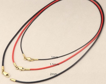 Semi-Finished 1.0mm/1.5mm/2mm Waxed Leather Rope : Stainless Steel Clasp, Length and Color Customizable For Jewelry Making (XL109)
