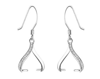 May include: Silver dangle earring findings with a curved design and a row of clear cubic zirconia stones.