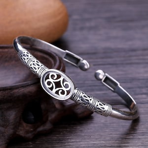 Bracelet Blank 10x14mm 925 Sterling Silver Base, Antique Style Adjustable Oval Cabochon Bracelet Setting For Jewelry Making Supplies (SZ03)