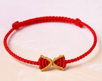 Semi-Finished Red Braided Rope Bracelet: Adjustable Lucky Knot Design (SS049)