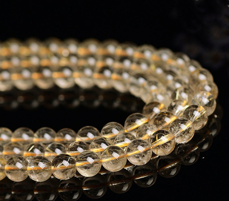 12 strand sale Genuine Golden Rutilated Quartz Smooth Round Beads 5.5-6mm