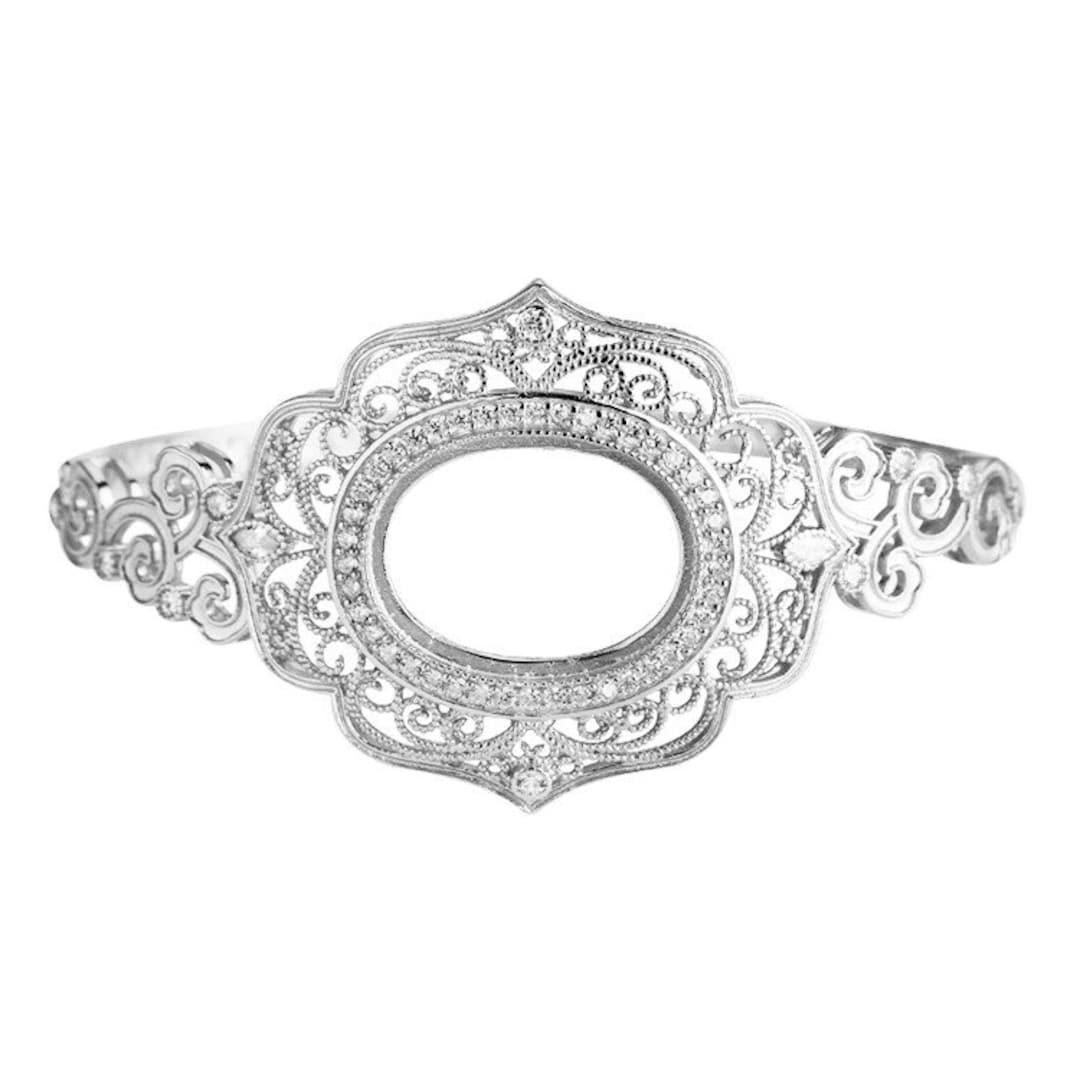 Bracelet Blank 15x20mm 925 Sterling Silver White Gold Plated Etsy