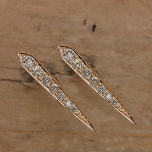 Genuine Certified Pave Diamond Spike Stud Earrings 18k Solid Yellow Gold Handmade Fine Jewelry Wedding, Birthday Gift For Her