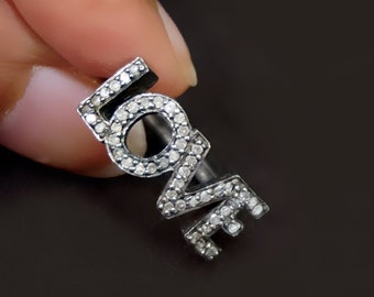 Pave Diamond Love Ring: Handmade 925 Sterling Silver Anniversary Jewelry