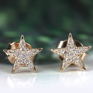 Pave Diamond Star Stud Earrings, Solid 18k Yellow Gold Handmade Fine Jewelry The Best Gift For Summer Wedding And Christmas Day